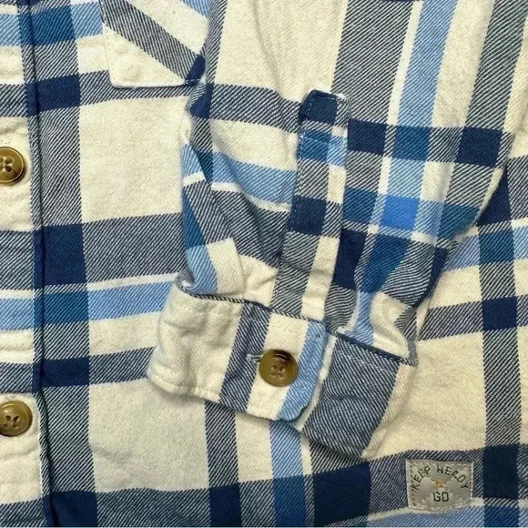 Zara Shirt Flannel Button-up Blue & White Size 4-5 Years - Picture 3 of 16